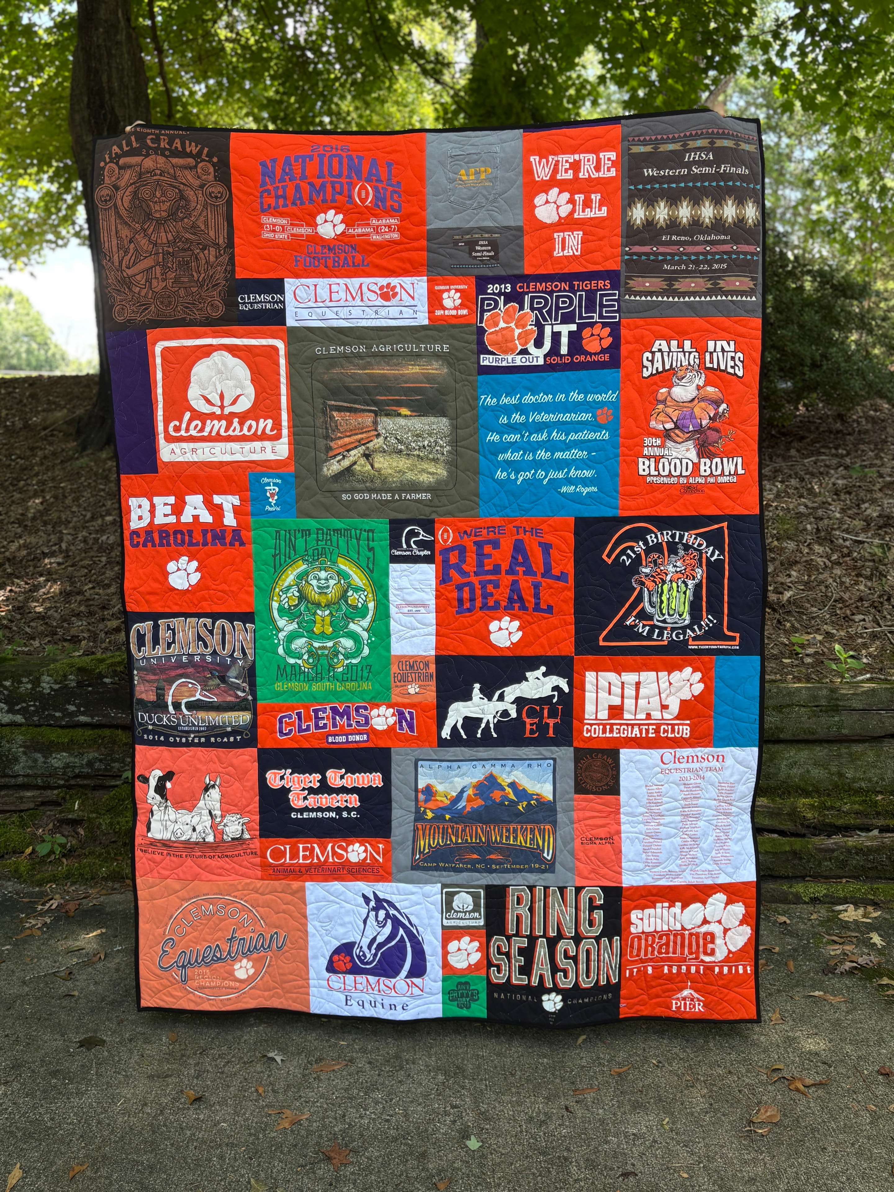 Close-up of handmade quilt stitching
